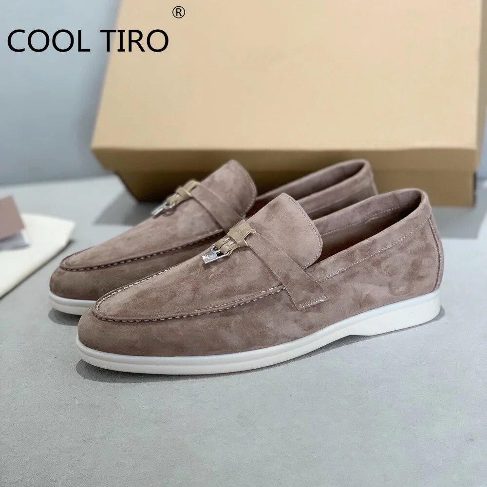 Woman Flat Shoes Slip On Women Loafers Leather Metal Lock Blue Suede Moccasins Mules Casual Driving Shoe Summer Walk Shoes Femme