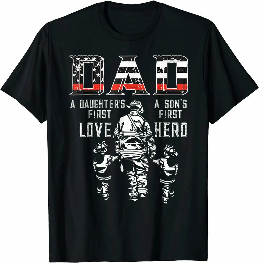 Dad Daughter Love Son Hero FireUnisex Dad Fathers Day Unisexs Summer Cotton Oneck TShirt