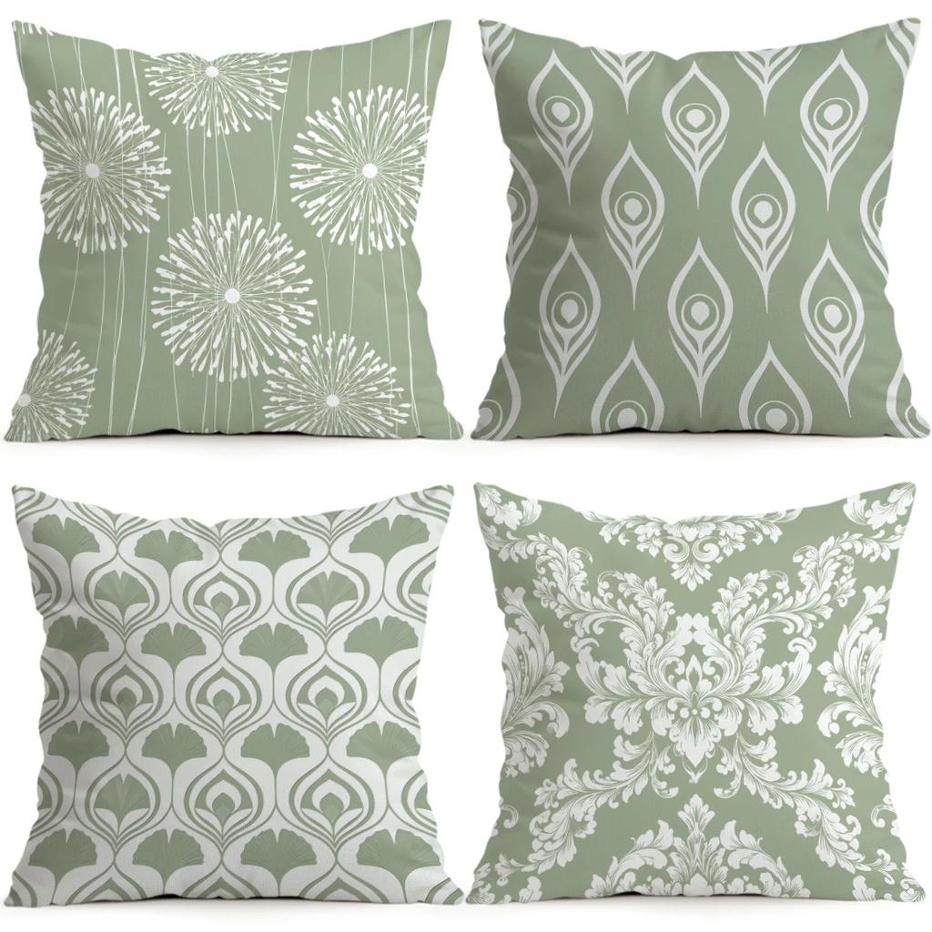 Fresh White And Green Pattern Cushions Pillowcase Polyester Cushion Cover Throw Pillow Pillowcover Home Car Sofa Decor