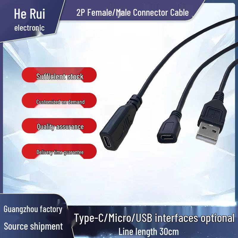 USB Type-C Male To Micro Female 2-Core Power Extension Cable