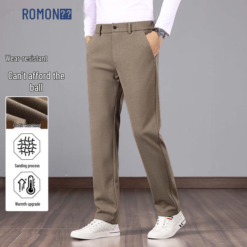 ROMON Men s Autumn/Winter Brushed Business Casual Trousers 38