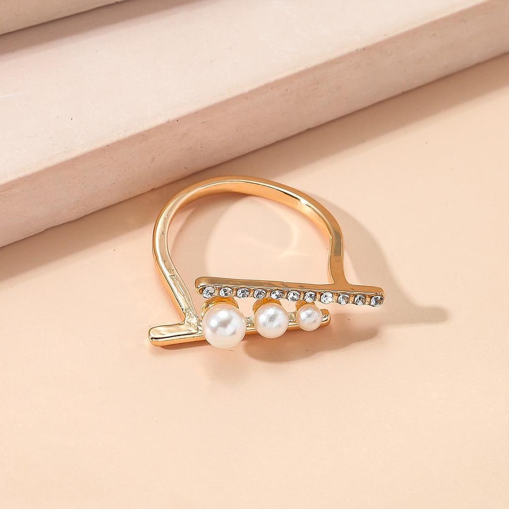 Chic Double Layer Pearl Alloy Geometric Open Ring - Unique Design