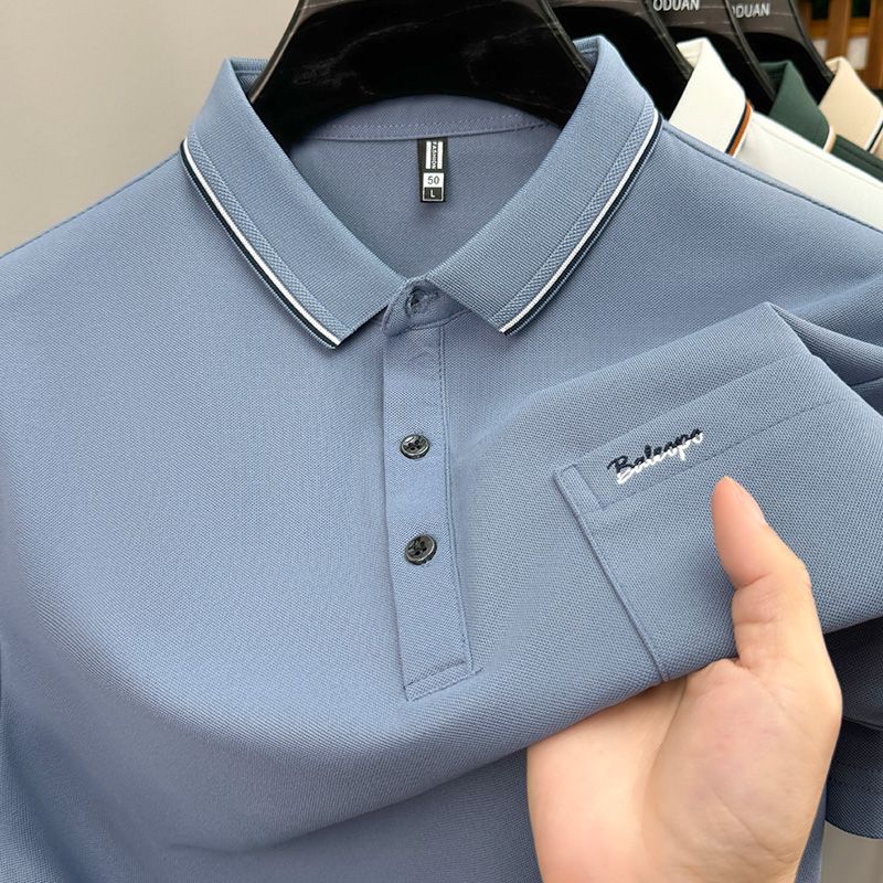 

Новая оригинальная рубашка-поло с карманом для летнего наряда папы, мужская футболка с коротким рукавом, повседневный воротник, деловая, с рукавом до локтя, мужская 4XL синий