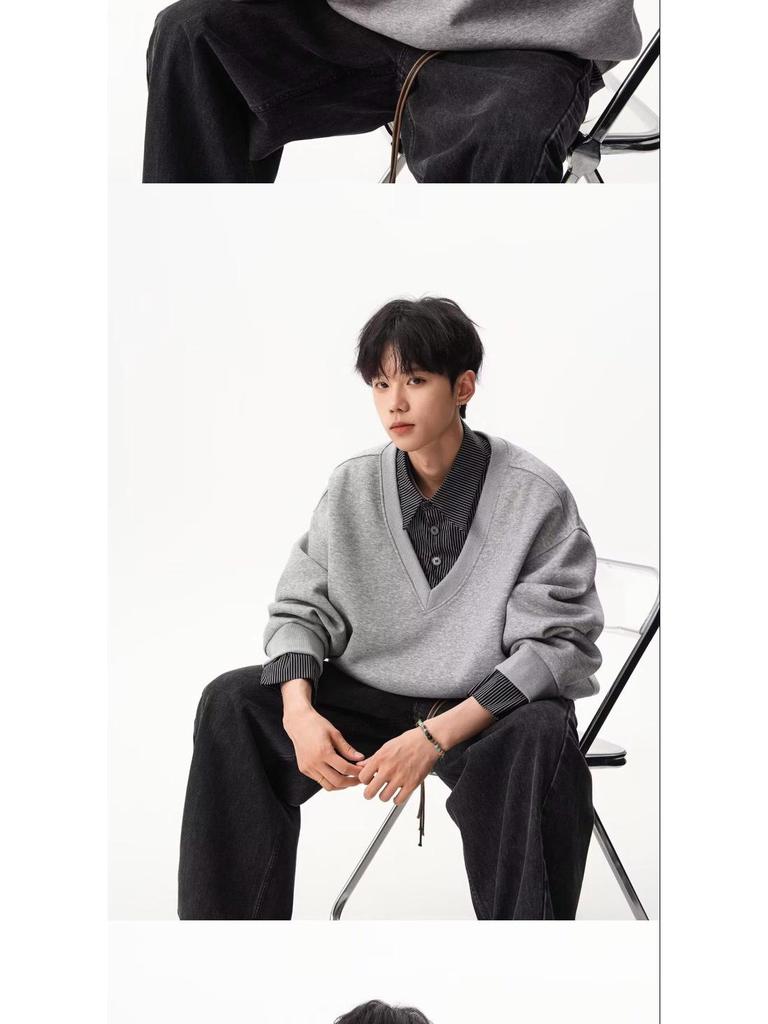 Autumn Faux Two-Piece Hoodie - Unisex Korean Style Loose Pullover with Shirt Collar