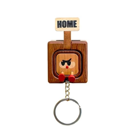 Wooden Key Holder Wall Mount Funny Face Expressions Handcrafted Key Storage Organizer Entryway Home Decor