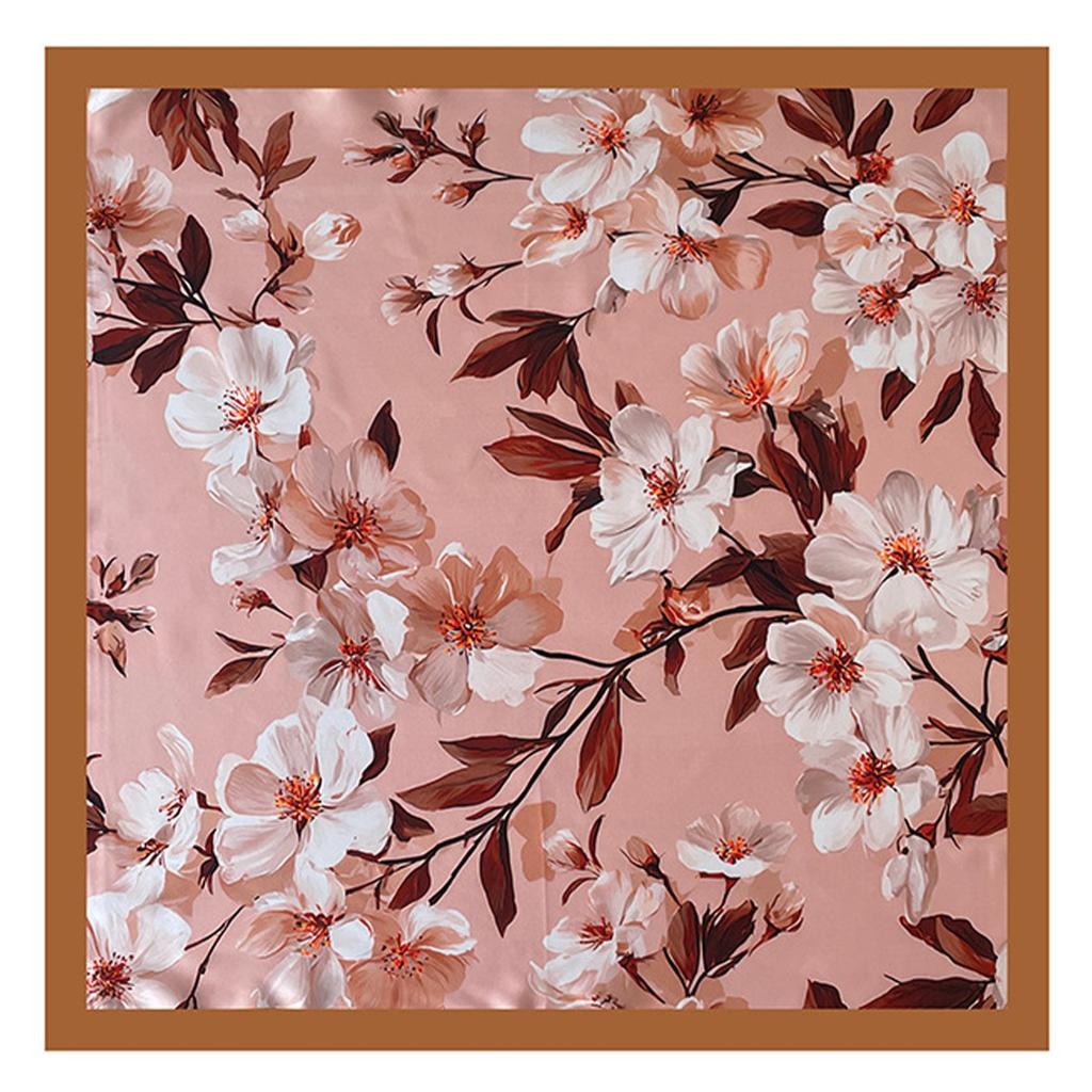 Summer Satin Magnolia Silk Scarf Printed Large Square Scarf Women's Fashion Versatile Decorative Neck Protection Scarf Shawl