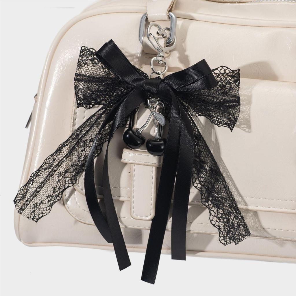 Chic Hollow Bow & Cherry Ribbon Keychain Bag Charm