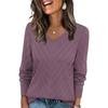 Women's V-Neck Hollow Out Knit Sweater Long Sleeve Loose Fit Casual Color Top