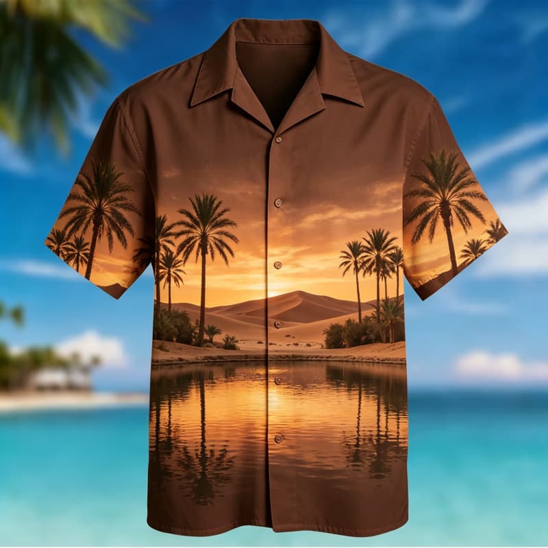 Vibrant Tropical Coastal Print Short Sleeve Shirt Casual For Men ,suitable For Daily Wear With Scenic And Relaxed Charm