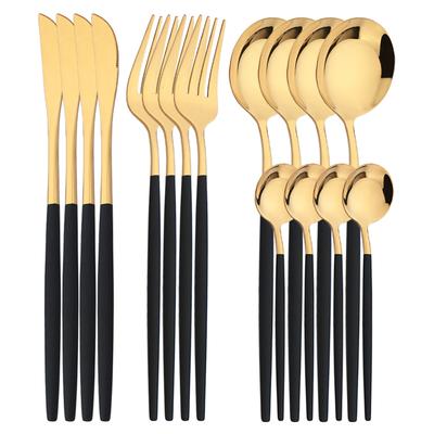 16-teiliges hochwertiges Schwarzgold-Geschirrset Messer Gabel Kaffeelöffel Besteck Westliches Edelstahlgeschirr Besteck Kiechen Silberbesteck