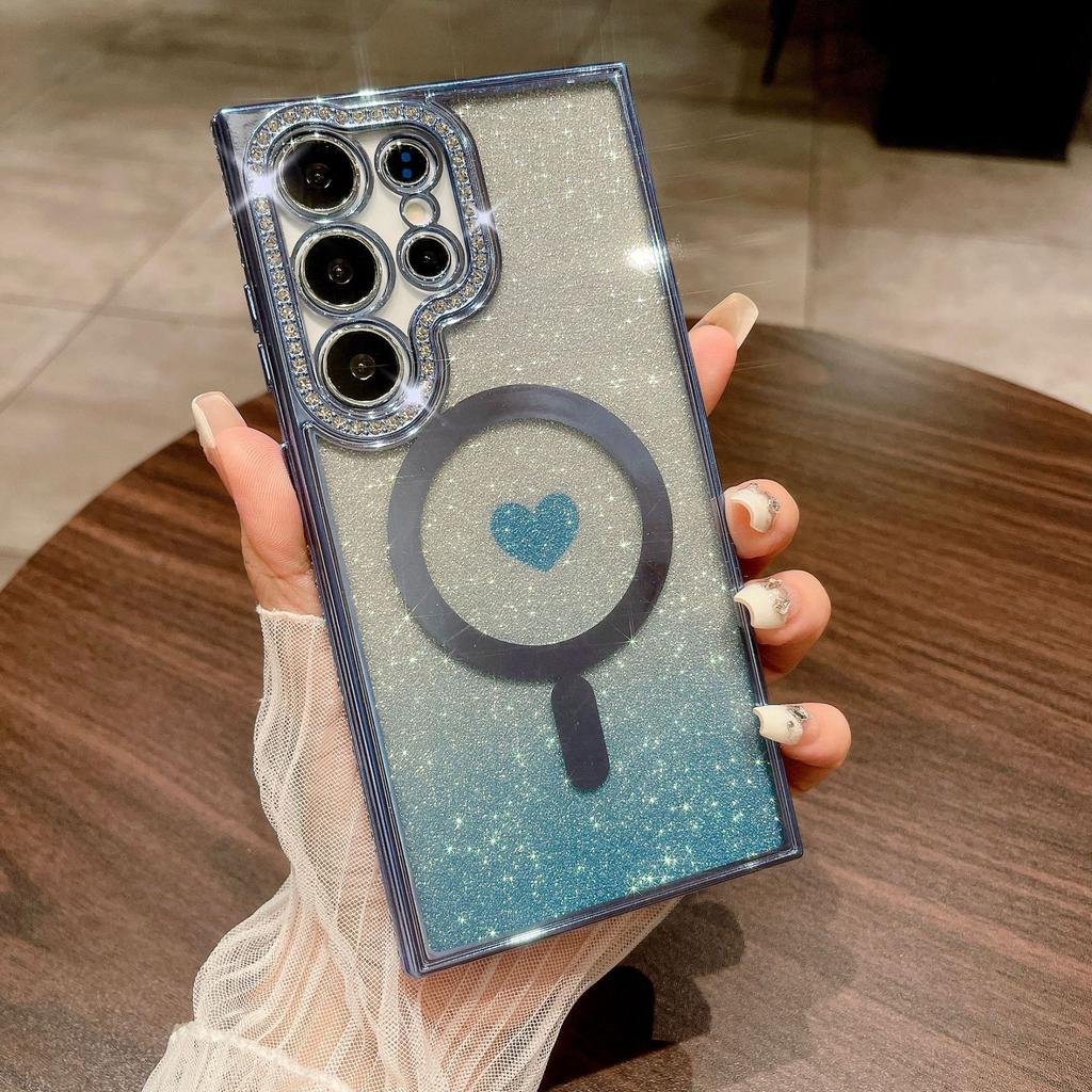 New Samsung S24 Ultra Magnetic Phone Case Gradient Glitter S23plus Rhinestone Love S22 Protection Case