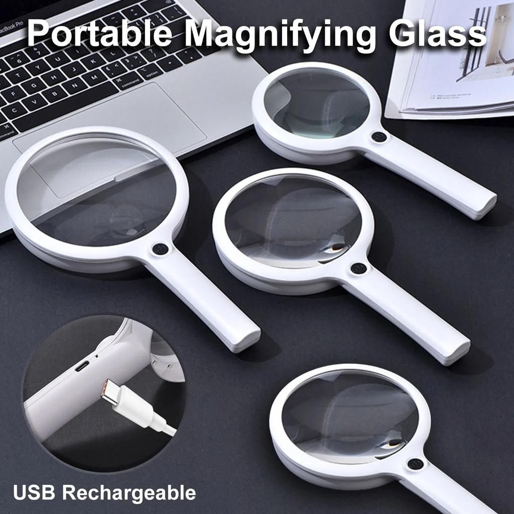 Handheld Magnifier 10/15/30x Usb Rechargeable Illuminated Magnifying Glass With 3 Light Modes For Reading Repair