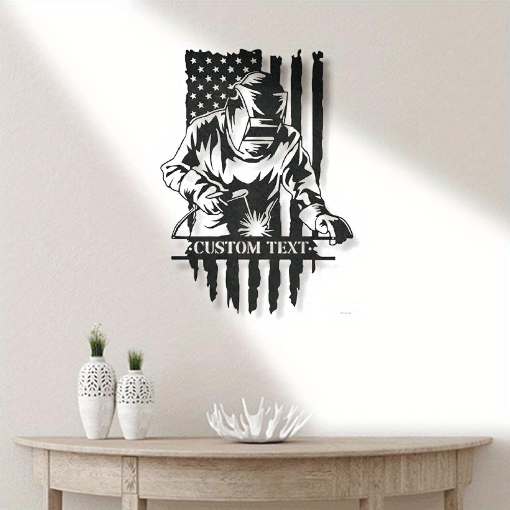 Metal Wall Art American Flag Welding Craftsman Decor Modern Plaque for Dad Birthday Home