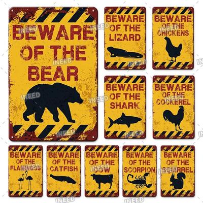 Plaque Vintage Metal Beware Animal Metal Tin Sign Animals Warning Vintage Tin Sign Metal Plate for Wall Pub Bar Club Wall Decor