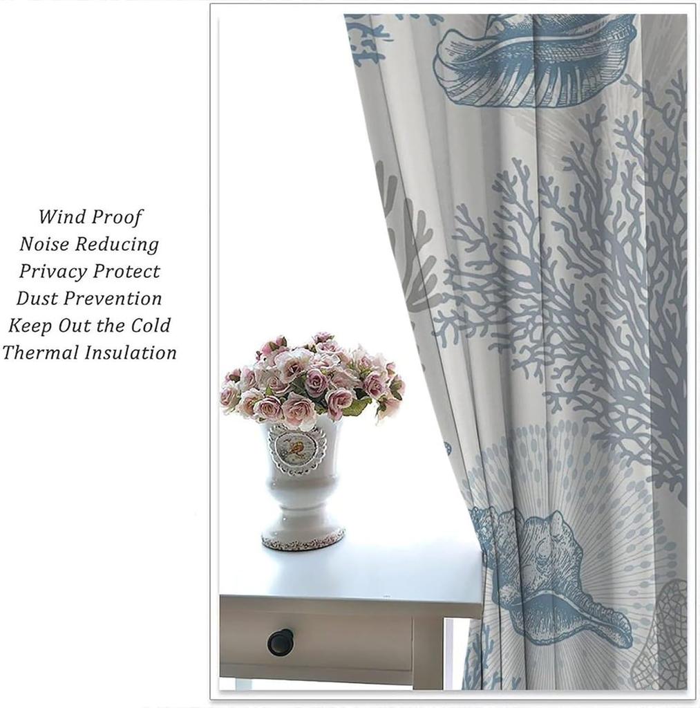Nautical Coastal Window Curtains Beach Sea Starfish Seashell Curtain Living Room Bedroom Panels Set Inch Made Of Polyester Sitting Treatment