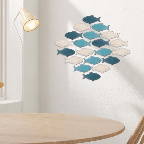 20 יחידות/סט קישוט קיר דגים מעץ להקת דגים בית חוף אגם אמנות קיר חדר אמבטיה קישוט תלוי בנושא ימי חופי אוקיינוס
