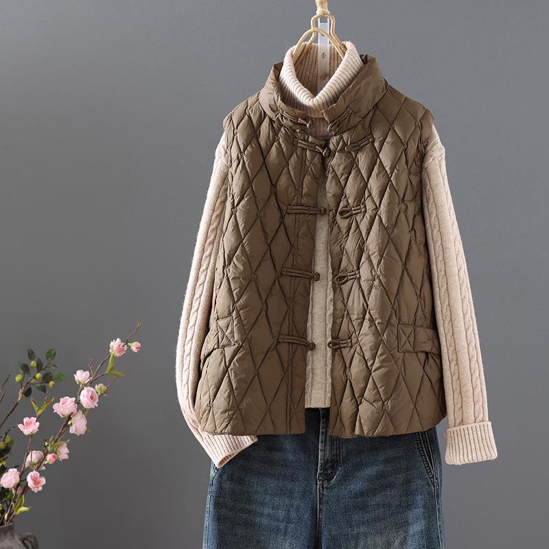 New 2023 Autumn/Winter Women's Retro Buttoned Thin Warm Cotton Vest
