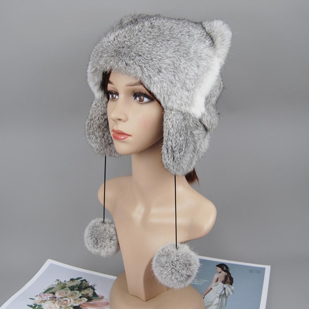 New Lady Winter Warm Real Rabbit Fur Hat Snow Cap Winter Hats For Women Girls Real Fur Knit Skullies Beanies Natural Fluffy Hat