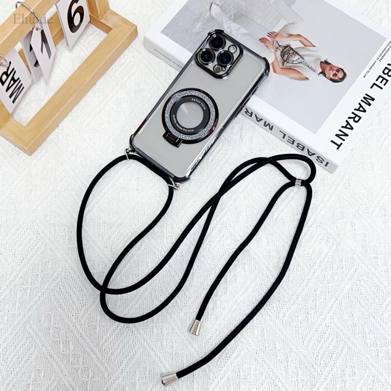 

Magnetic Stand Lanyard Case For Samsung Galaxy A56 A36 A16 A26 A06 A55 A35 Plating Crossbody Strap Shockproof Soft Clear Cover Galaxy A15