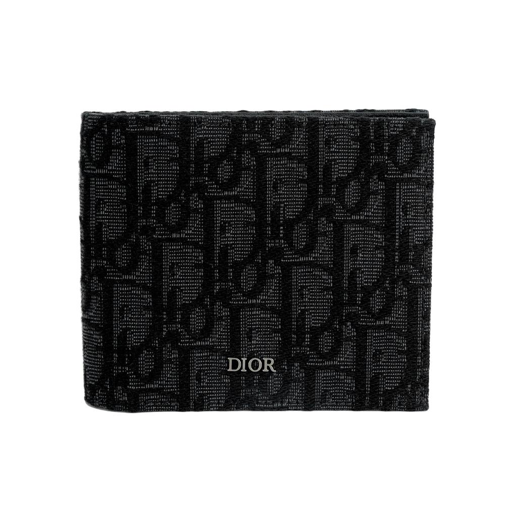 Dior Besticktes Klassisches Monogramm-Print Gefaltete Strick- Und Ledergeldbörse Herren Geldbörse Schwarz 2OBBH027YSE-H03E