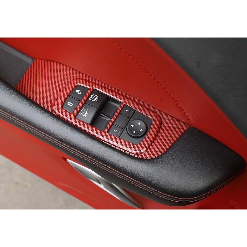 GZXinWei Inner Door Window Lift Panel for Dodge Challenger 2015-2023 Interior Cover Trim Red Carbon Fiber