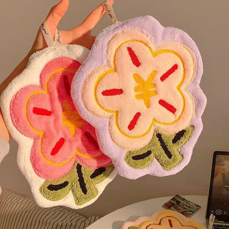 1 PZ Asciugamano da mano da appendere Celebrità di Internet Fiore ricco Asciugamano da mano Cucina Bagno Asciugatura rapida Bambini Assorbente Pile corallo Asciugamano da appendere
