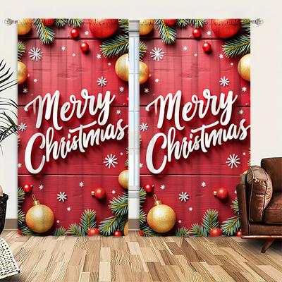 2pcs Happy Christmas Atmosphere Printed Curtain for Christmas Home Decor- Rod Pocket Window Treatment for Bedroom,Office,Kitchen