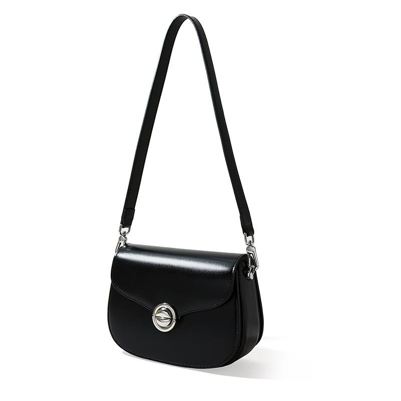

Кожаная сумка через плечо с замком, женская сумка для通勤, сумка из коровьей кожи, маленькая сумка, новинка весны и лета 2025 года, сумка подмышку 21*8*14.5 cm чёрный