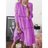 Spring Autumn Women's Plus Size Dress Lace Spliced Hollow Embroidered 3/4 Sleeve Casual Dress for European American Crossborder
