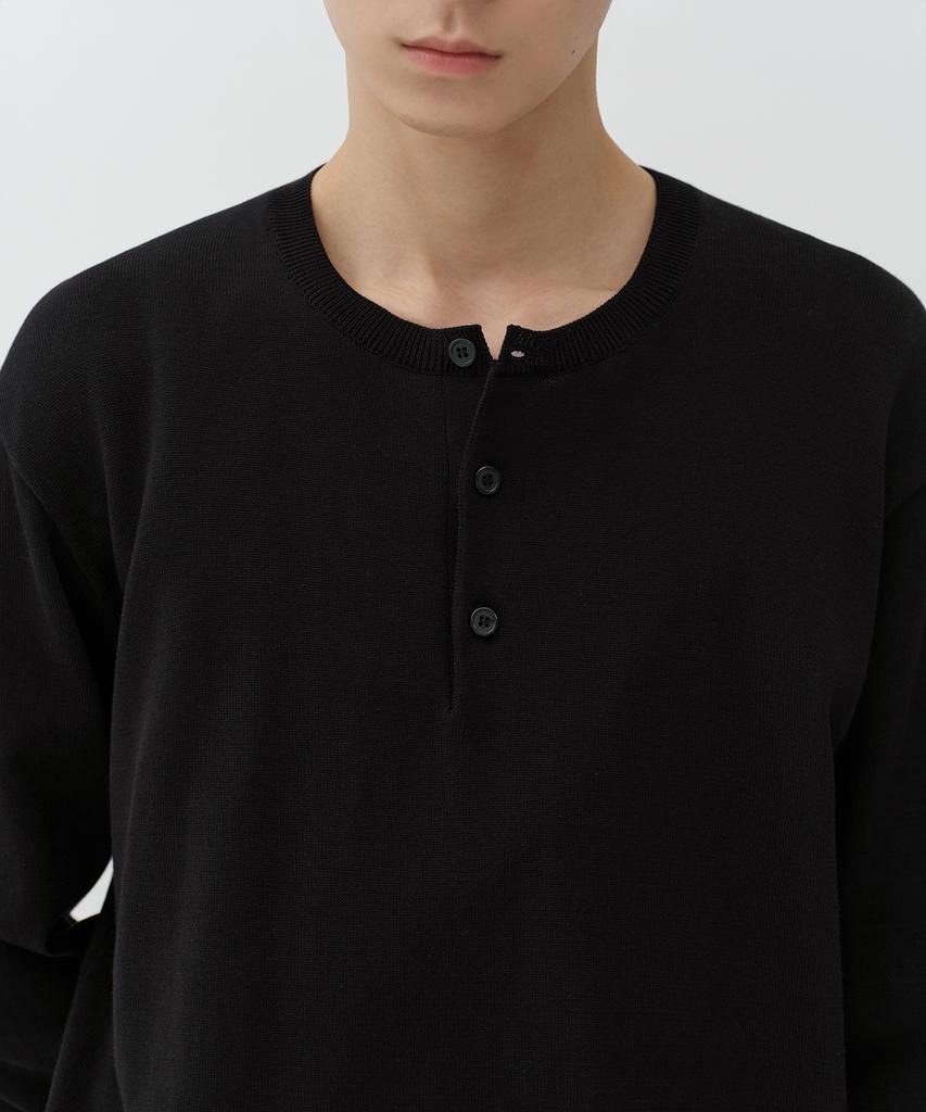 MUSINSA STANDARD Washable Supima Cotton Henley Neck Knit [Black]