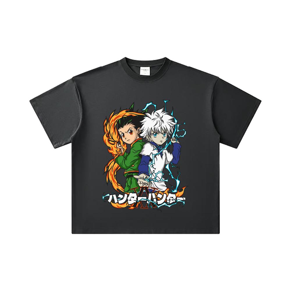 260 GSM Double Yarn 32 Count 100% Cotton HXH V7 Gon Killua Print Unisex Heavy Cotton T Shirt