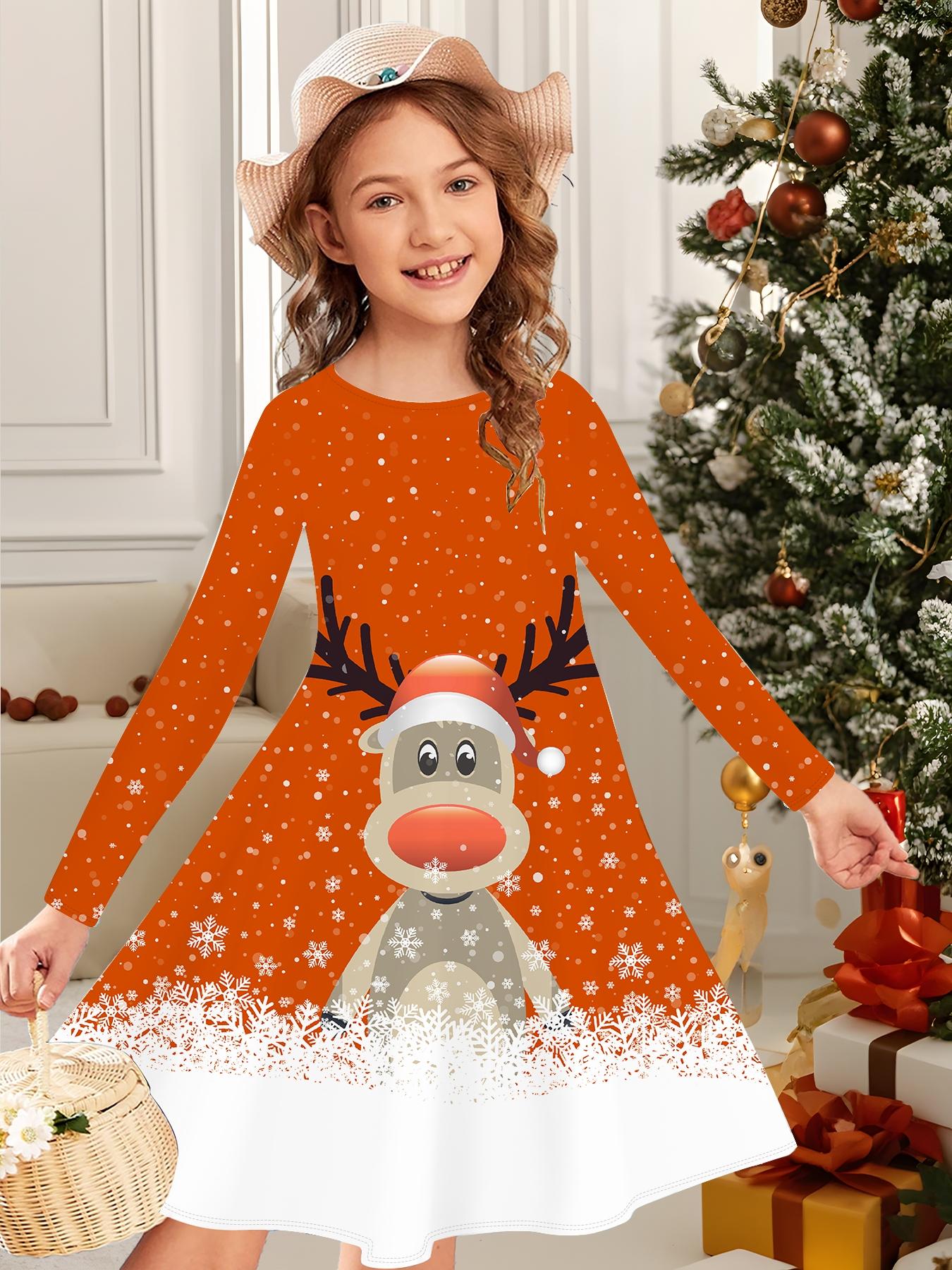 

Модное осенне-зимнее платье для девочек, 3D Рождественский принт, Круглый вырез, Длинное детское платье-футболка, Повседневное универсальное, Рождественская одежда 170 золотой