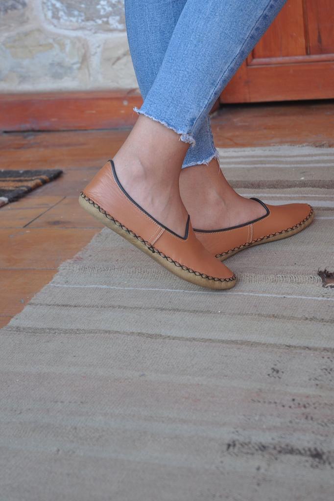 Flache Damenschuhe, Unisex, Tan, Ballerina-Modell, flache Hausschuhe