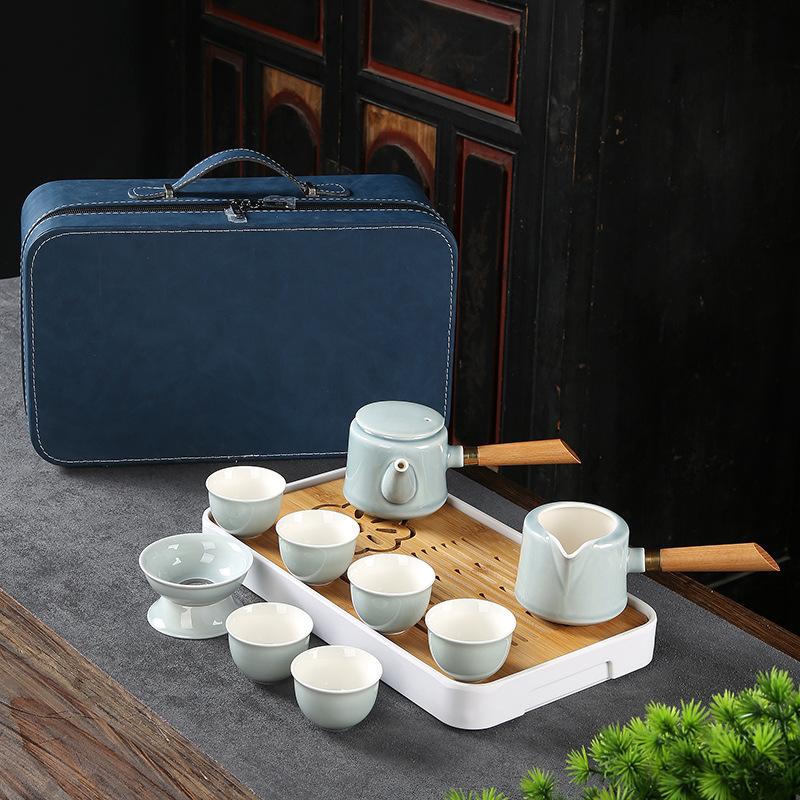 Travel Tea Set High-end Kung Fu Tea Set Business Gift Tea Set Ji Blue Glaze Ceramic Tea Set