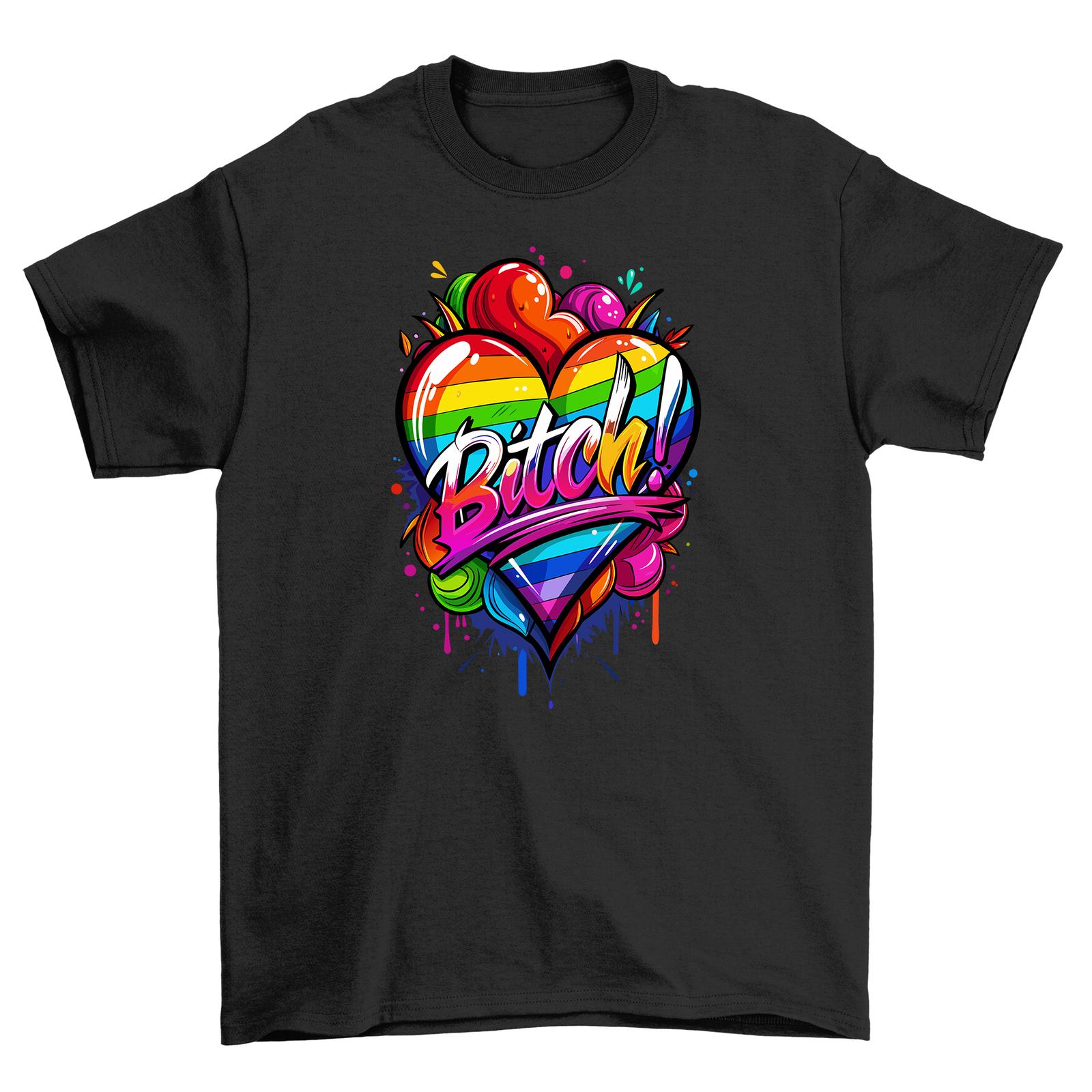 

PRIDE_14 B*tch Heart Rainbow T-Shirt Mens Womens Tees Top - Funny and Fabulous! Unisex Printed Design 2XL