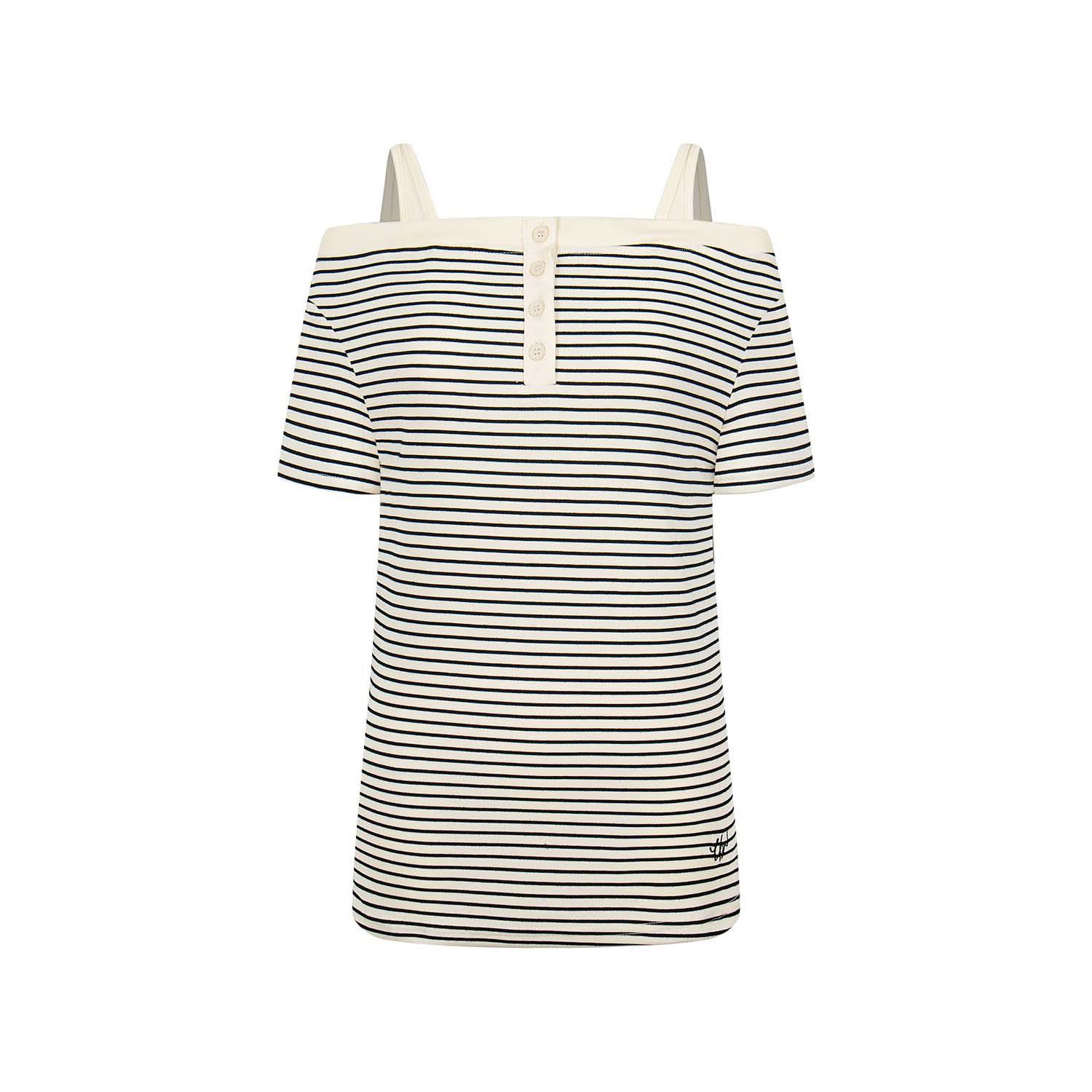 UNBDNS Women s Retro One-Shoulder Color Block Stripe Short Sleeve Summer Top Small
