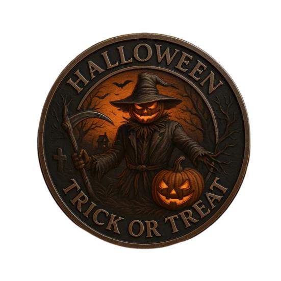 Halloween Challenge Coin Scarecrow Pumpkin Reaper Edition Metal Coin Trick (Skull Side)