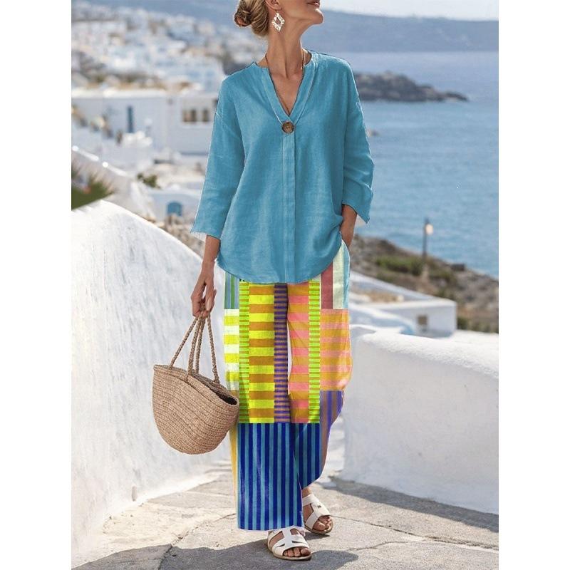 New European and American style sleeveless digital printing wide-leg pants set women's summer casual fashion two-piece set trendy