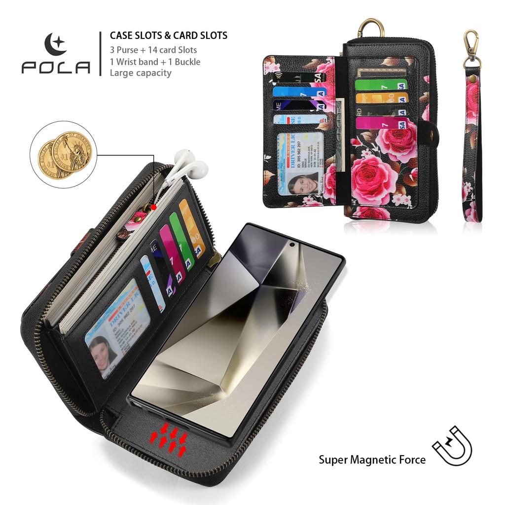 Pola Flower Style Multifunctional Mobile Phone Leather Case Solution Brand New and Suitable for Galaxy S24-S24+ S24 Ultra Galaxy S25-S25+ S25 Ultra