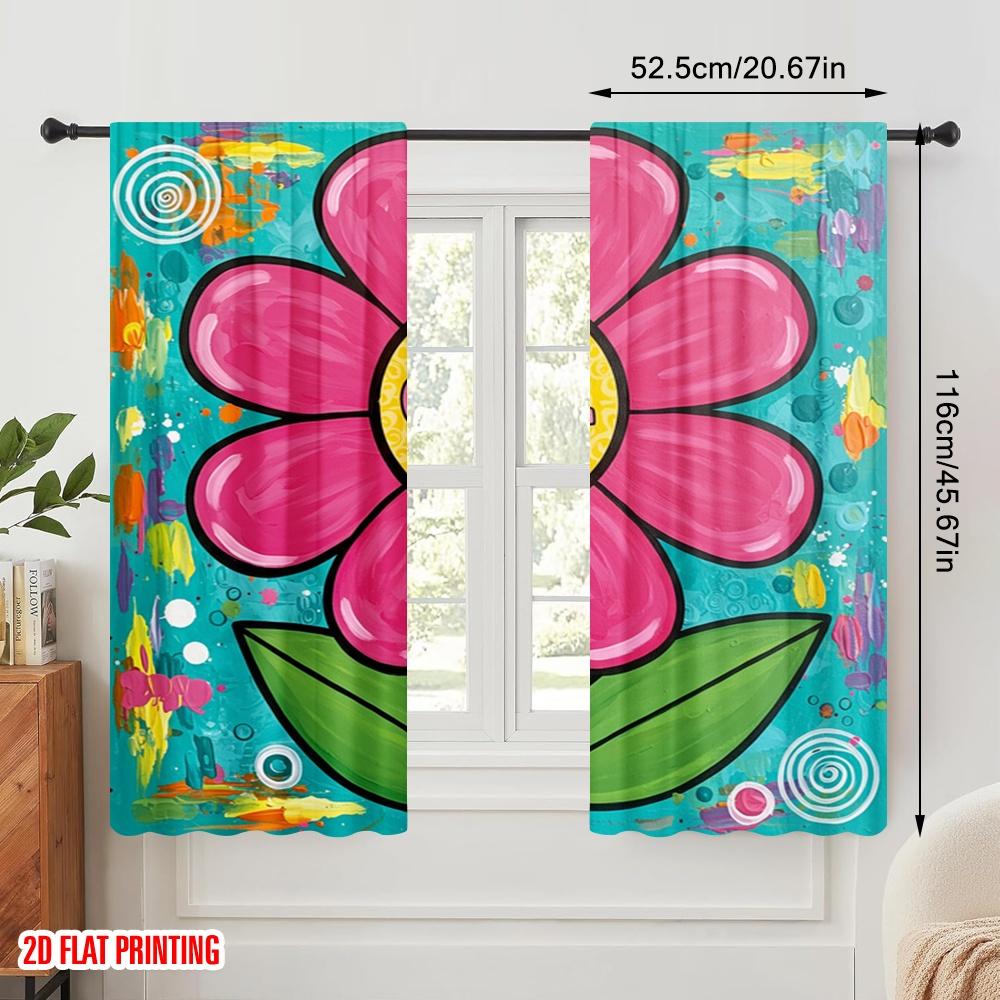 2 Stück 2D-Flachdruck Party-Fenstervorhänge Cooles Blume_b 100% Polyester Ohne Strom Festliche Wanddekoration Perfekt für Alle