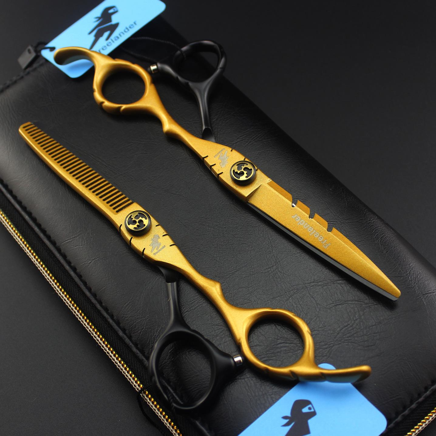 6-Inch Black Gold Gem-Accented Three-Tooth Hairdressing Scissors & Thinning Shears 6.0 inch Straight Shears