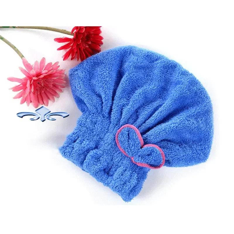 

Absorbent Quickly hair drying shower cap turban towel Microfiber hair towel Bathroom Products for Women Girls Ladies синий
