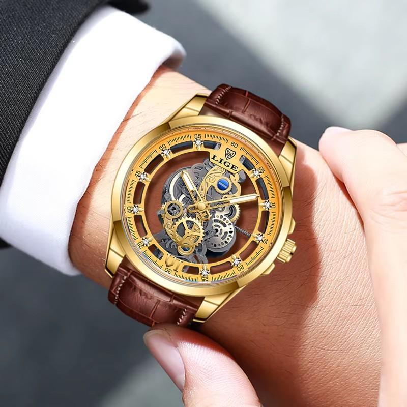 Men Watch Skeleton Quartz Wristwatch Gold Skeleton Retro Man Watch Top Brand Luxury Clock Mens Watches