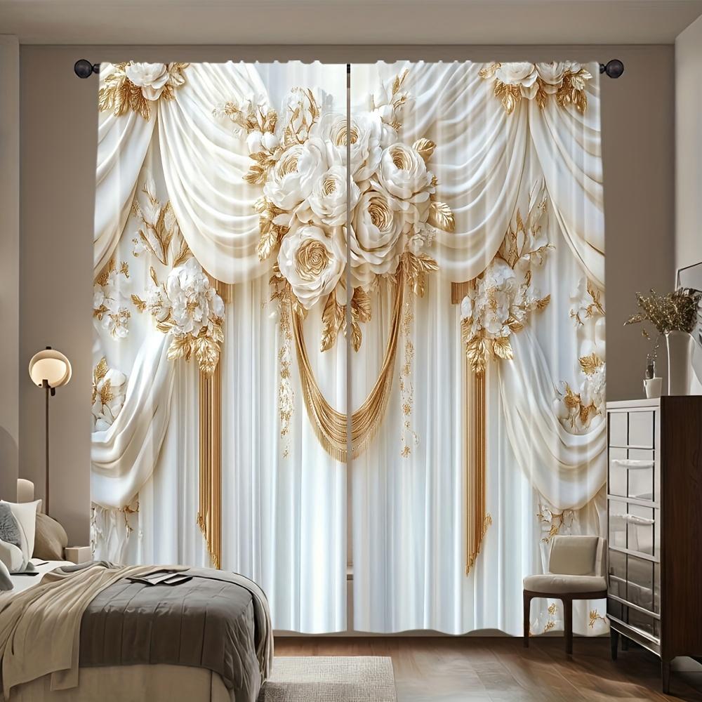 2pcs European Palace Art Deco Print Curtains – for Bedroom   Living Room   Kitchen & Home Decor