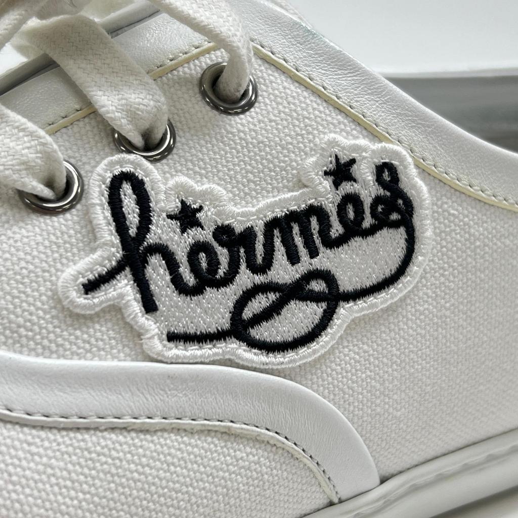 Tolle HERMES Low-Cut-Sneaker Innocent Logo Stickerei weißes Canvas Damen 37 241180Z Gebraucht