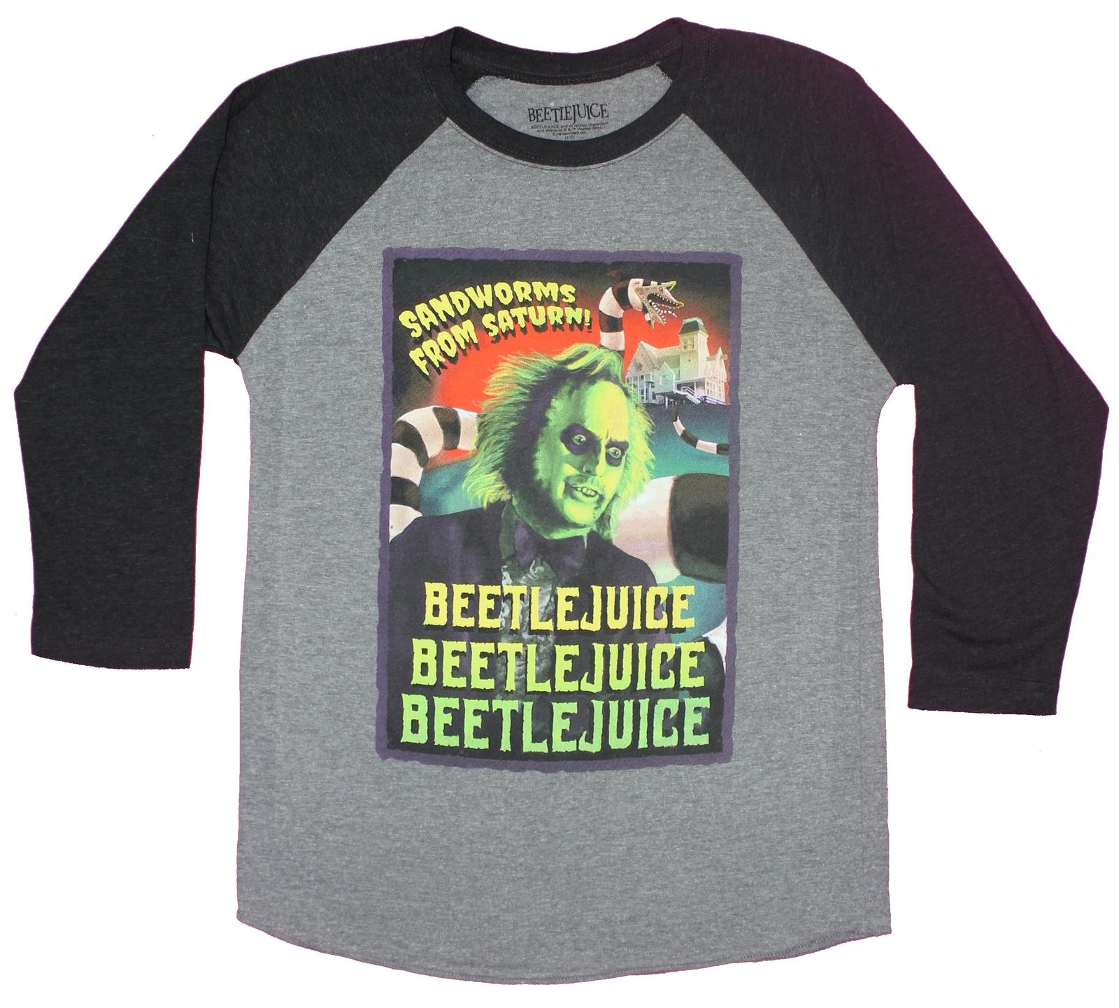 Beetlejuice Mens Raglan T- Shirt - Sandworms From Saturn Beetlejuice Pic XXL