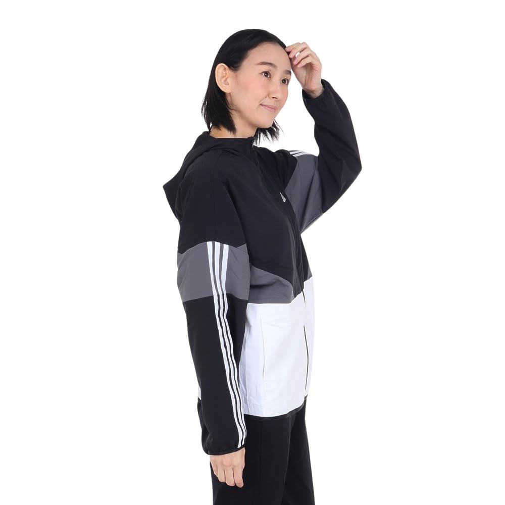 Adidas JSY05 Seasonal Sportswear Loose Fit Color Block Hooded Cross Jacket in Five Size Women's Black/White/Grey (IM8704) J/M