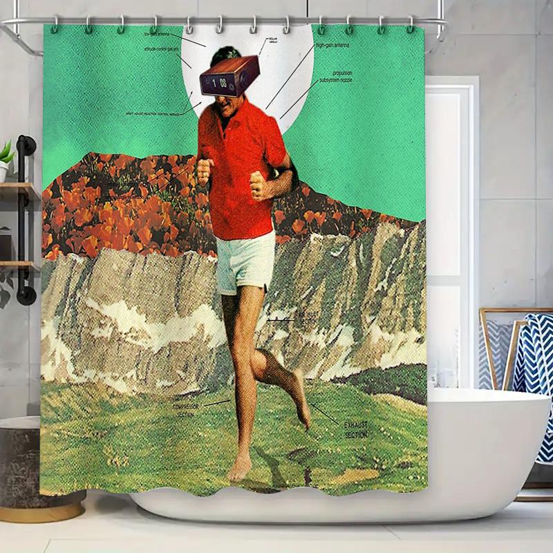 

Running Man Shower Curtain Abstract Art Modern Bathroom Decor Sports Theme Waterproof Fabric Washable Home Textile W60H190(CM)-1 Pcs