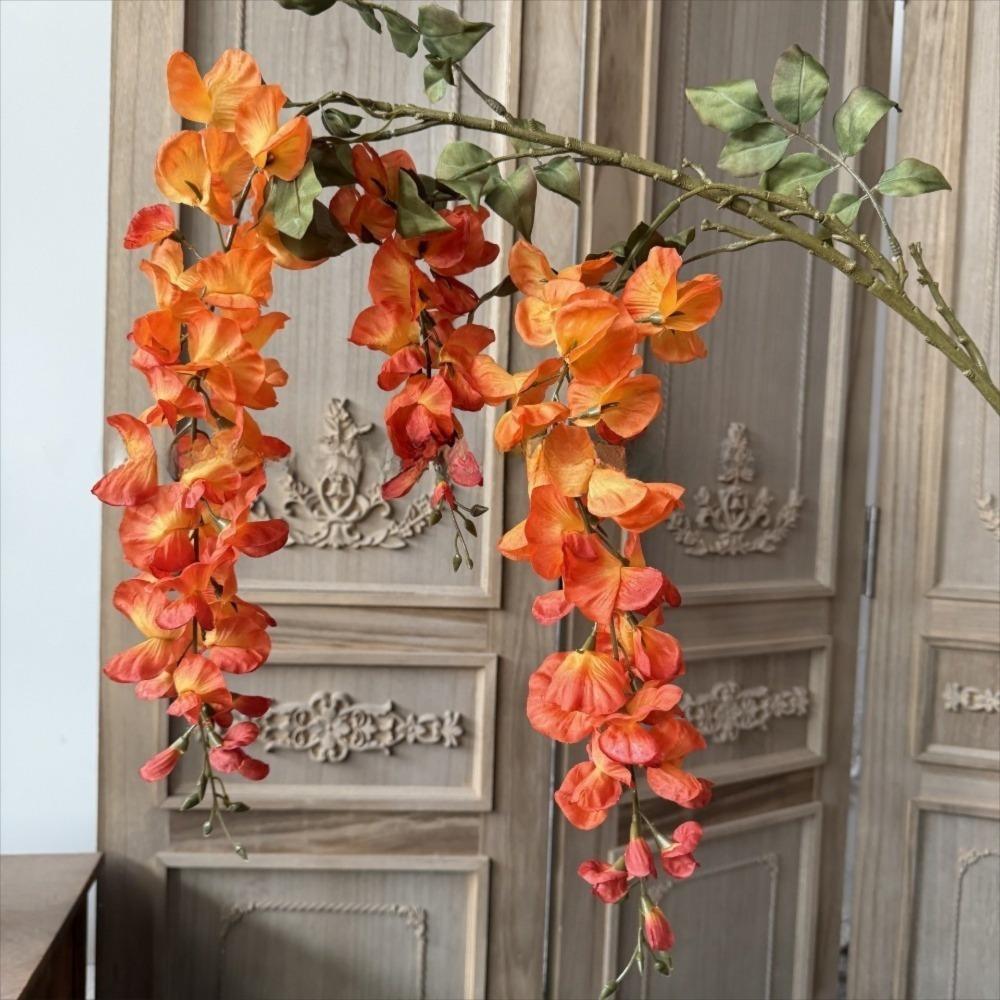 Long Branches Artificial Wisteria Flowers Purple Decorative Artificial Faux Plants Vine Rattan Bushy Vine Fake Flower String оранжевый