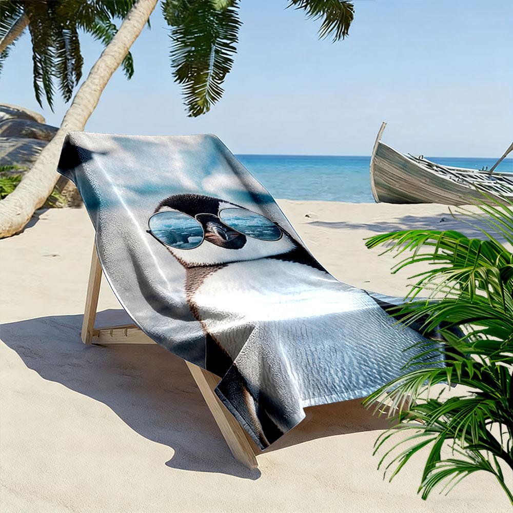 Cool penguin vibes Print beach towel, quick drying, suitable for travel, outdoor sports, jogging, the beach and swimming, gift
